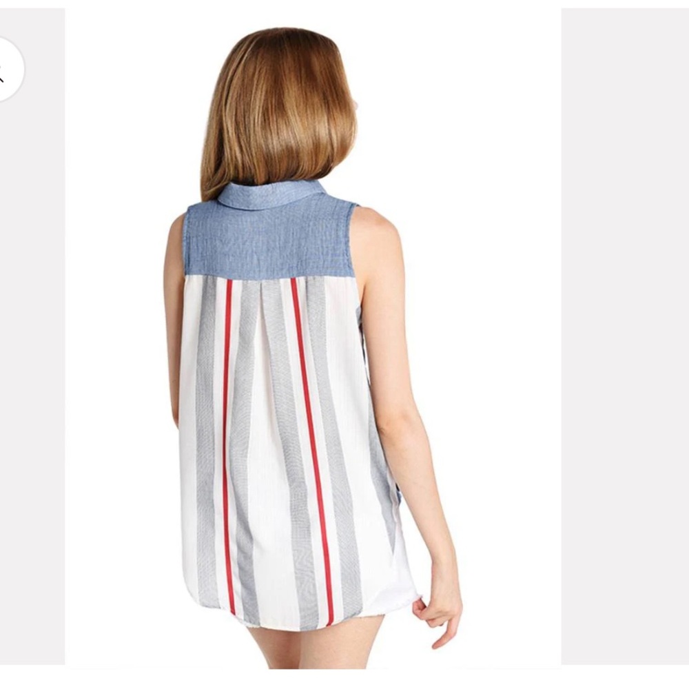 Anthropologie THML-M-blue-sleepless button up twist, striped in back, top/blouse - Picture 3 of 11